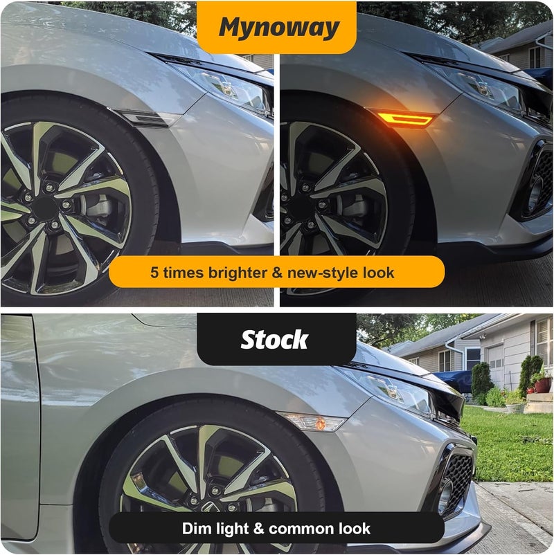 Mynoway أضواء علامة جانبية لسيارة هوندا سيفيك من الجيل العاشر 2016-2021 - استبدال أضواء الفيندر البرتقالية لسيارة هوندا سيفيك سيدان وكوبيه وهاتشباك 2016 2017 2018 2019 2020 2021، مصباح إشارة + مصباح دوران، شفاف - Image 4